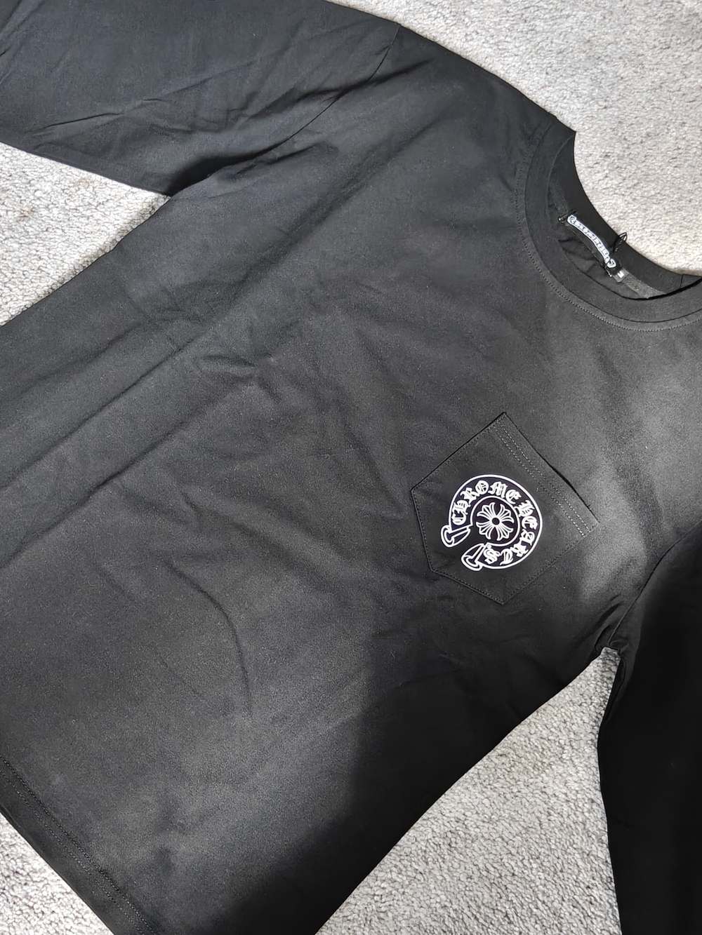 Chrome Hearts Black Long Sleeve Pocket Tee with White Crest Patch